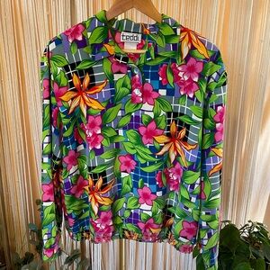 vintage Teddi multicolor floral pullover long sleeve w/ elasticized waistband.
